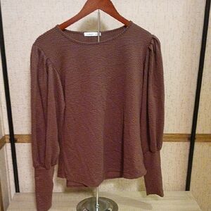 Women's Long Sleeve Textured Top - Brown